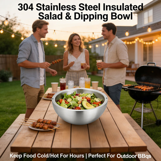 🥗 304 Stainless Steel Insulated Salad & Dipping Bowl