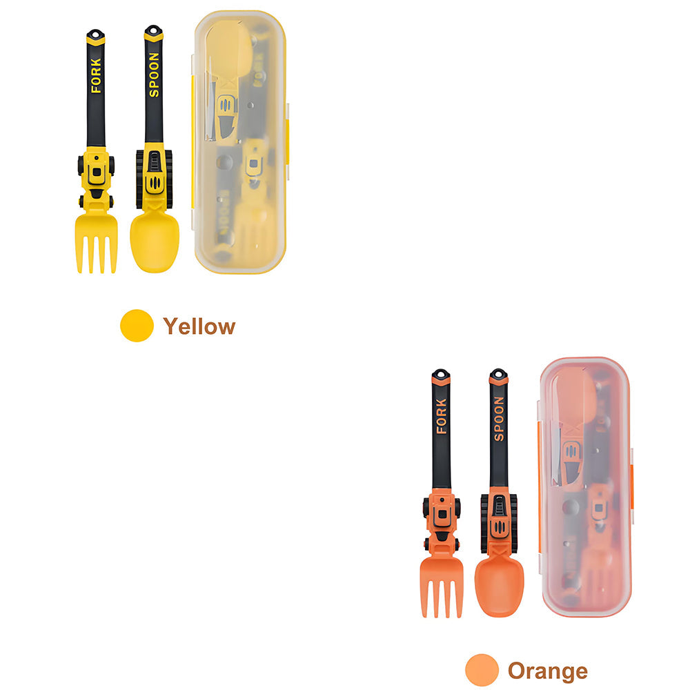 Construction Vehicle Kids Utensil Set 🚜 | 3-Piece Feeding Set with Spoon, Fork & Storage Case | Soft Grip | Dishwasher Safe | Perfect for Travel & Home | Gift Set Utensils