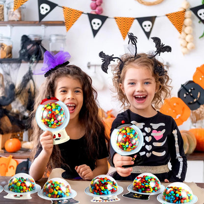Candy Dome Holder Kit – 24/48 Pack DIY Trick-or-Treat Treat Cards with Clear Candy Domes & Stickers