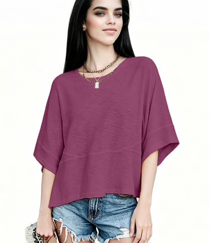 ☀️ Women's Summer Casual Crewneck Batwing Top – Loose Fit, Cute & Breezy 🌸