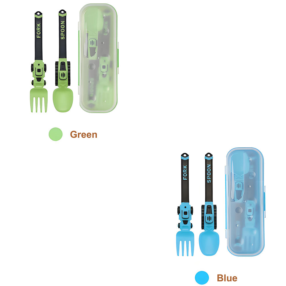 Construction Vehicle Kids Utensil Set 🚜 | 3-Piece Feeding Set with Spoon, Fork & Storage Case | Soft Grip | Dishwasher Safe | Perfect for Travel & Home | Gift Set Utensils