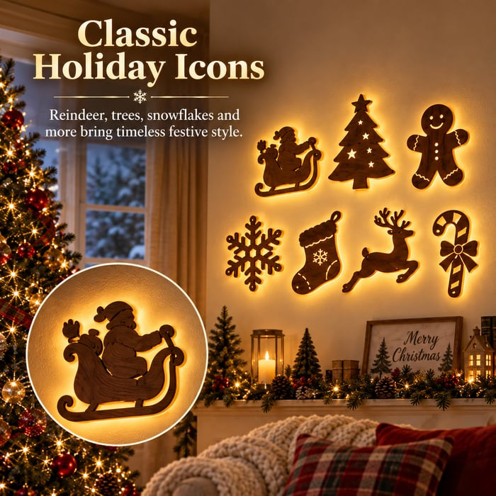 🎄Light‑Up Christmas Wall Decor, 7‑Piece Decoration Set, 6 Design Options