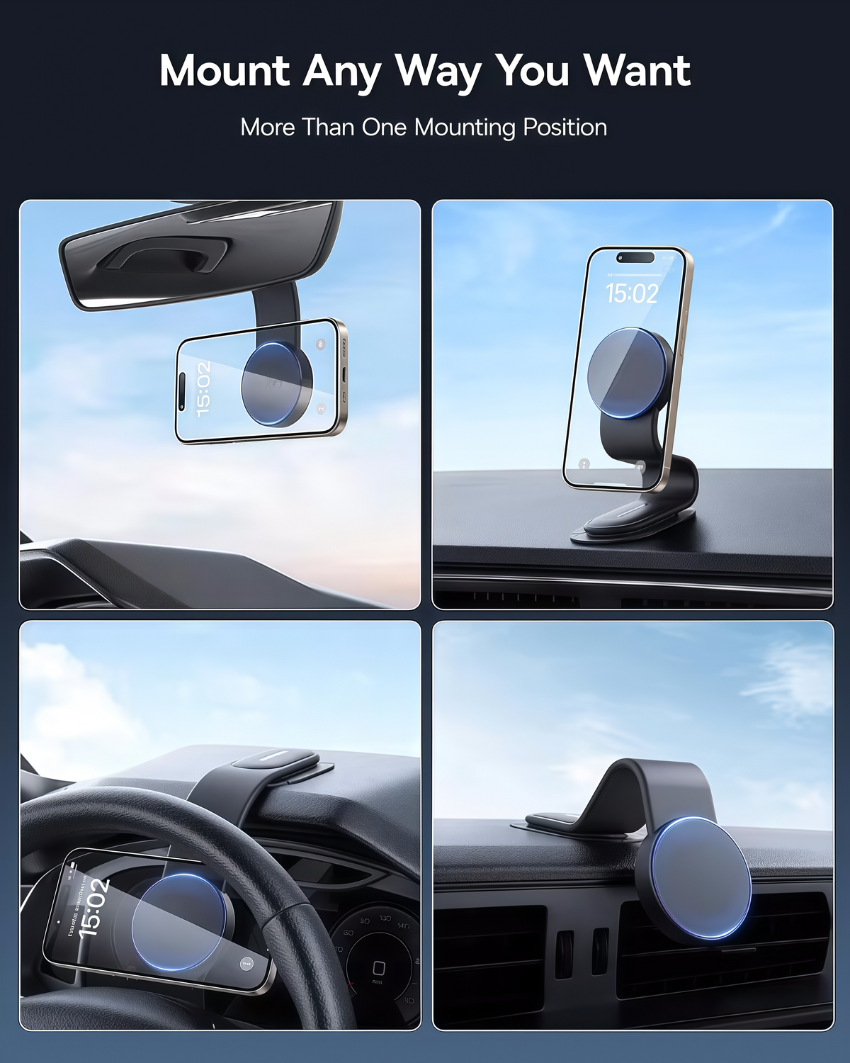 🚗 MagSafe Car Mount – 25N Strong Magnetic Phone Holder with Bendable Memory Titanium Alloy, 360° Rotation & 3M Adhesive Dashboard Mount for iPhone 16/15/14/13 & Android