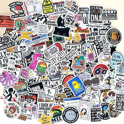 130PCS Funny Saying Sticker Pack - Snarky, Sarcastic Bold Humor Vinyl Waterproof Meme stickers for laptop, computer, water bottle, ipad, phones bumper folding chair sticker pack