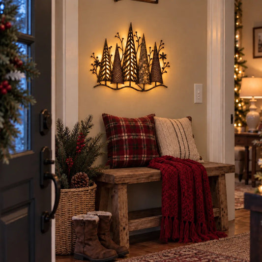 🎄🕯️Vintage Metal Wall Decoration with Forest Motif and Lights🌙