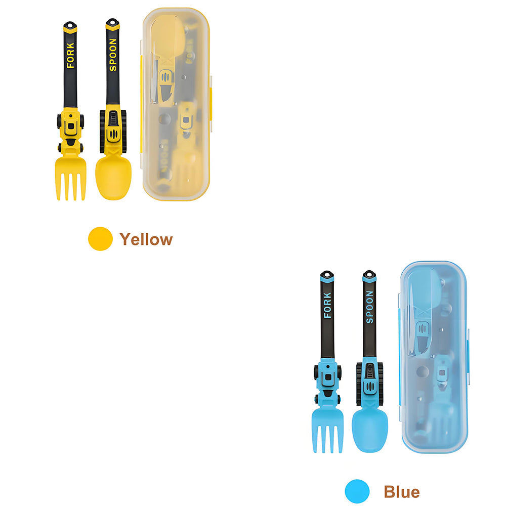 Construction Vehicle Kids Utensil Set 🚜 | 3-Piece Feeding Set with Spoon, Fork & Storage Case | Soft Grip | Dishwasher Safe | Perfect for Travel & Home | Gift Set Utensils