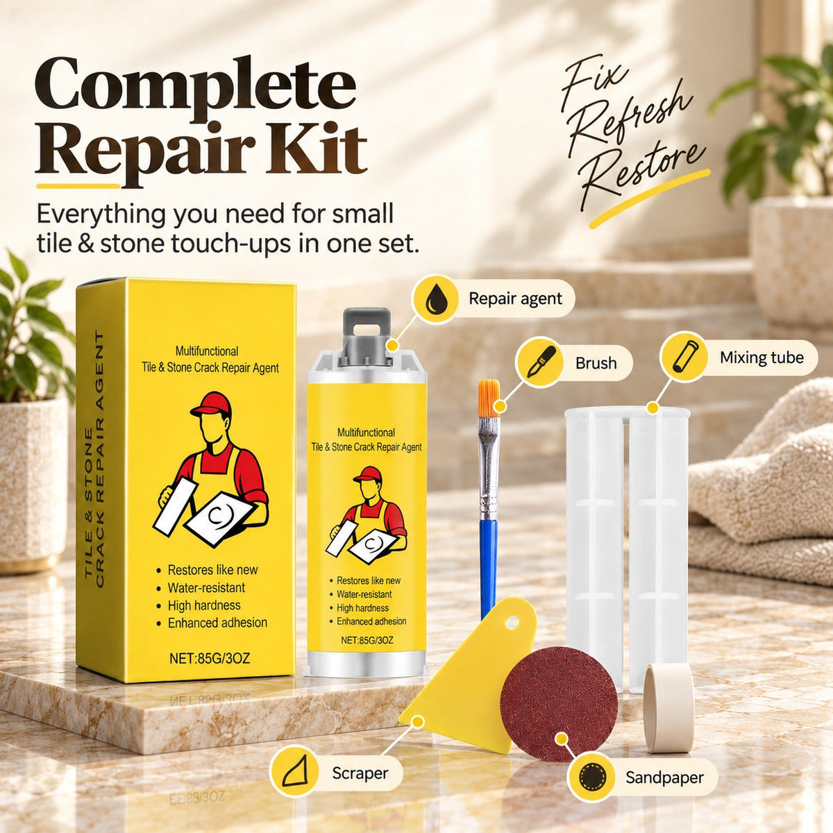 🔥Quick-Drying Tile Repair Glue - Complete Tool Kit for DIY – Fix Cracks Permanently in Minutes!✨