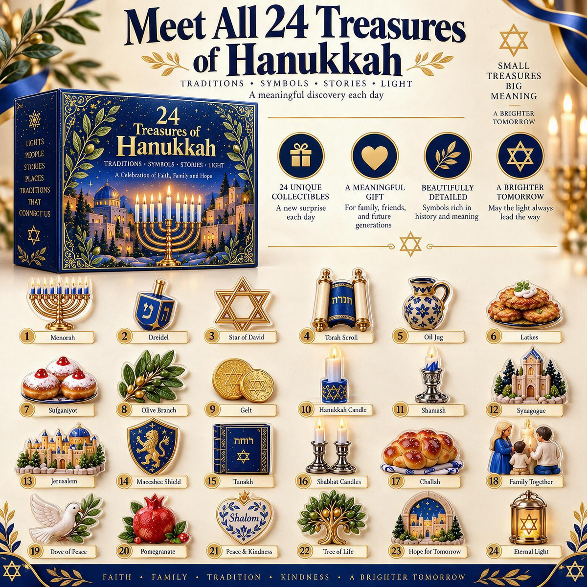 24 Treasures of Hanukkah – Traditions, Symbols & Light Countdown Calendar